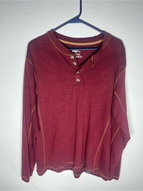 Pacific Trail Burgundy Long-Sleeve Henley with Contrast Stitching